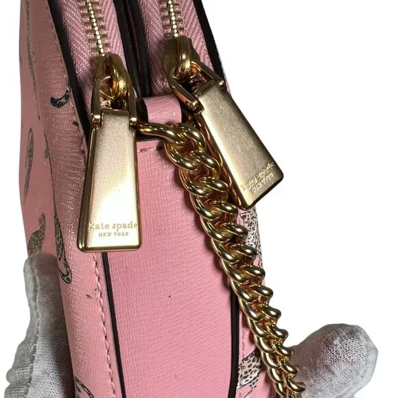 Kate Spade New York Womens Morgan Leopard Double-Zip Dome Pink Crossbody Bag - Picture 11 of 16